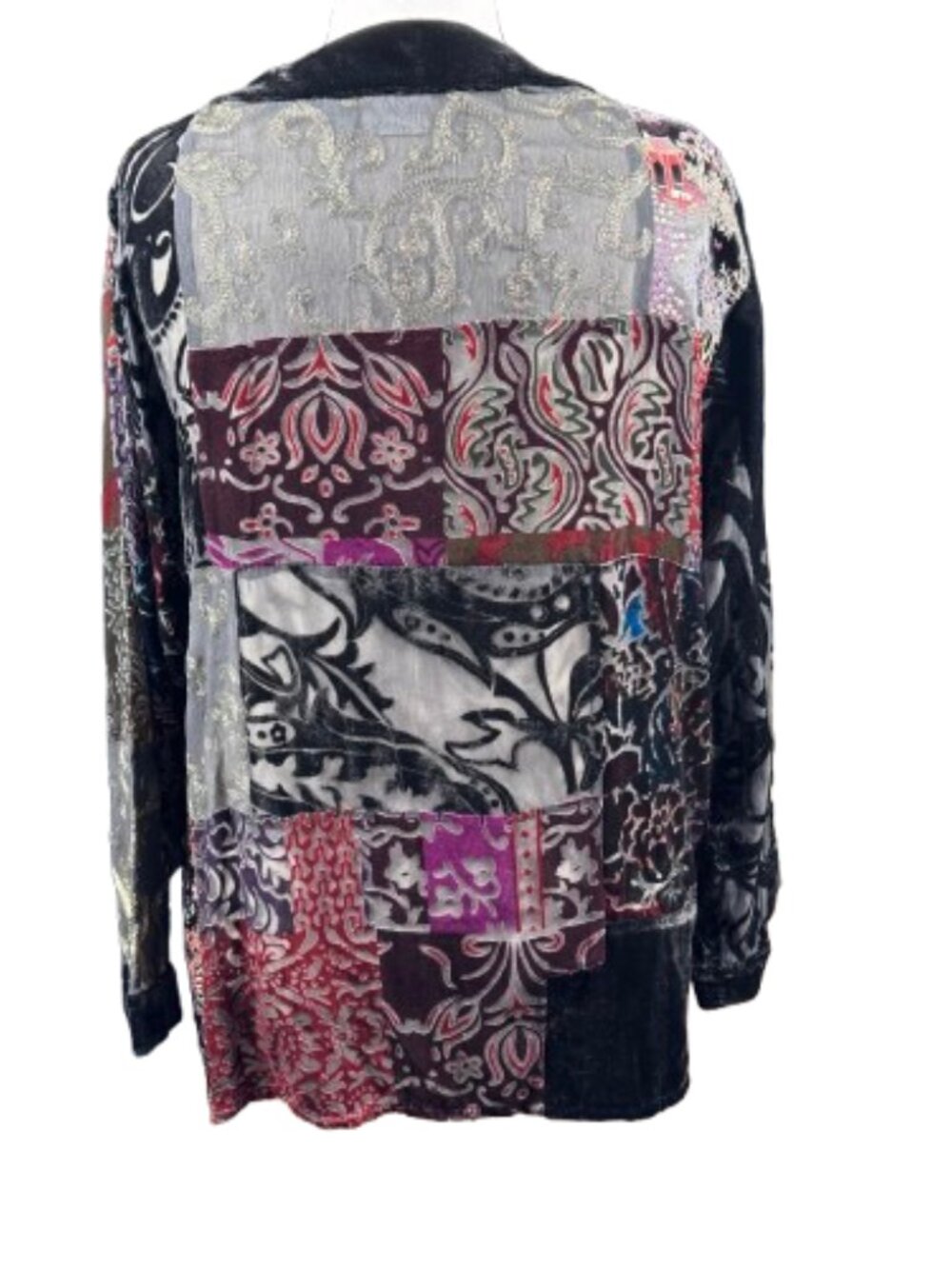 VTG Chico's Burnout Velvet Velour Silk Blend Patchwork Kimono Jacket (Size 3) - Picture 6 of 16